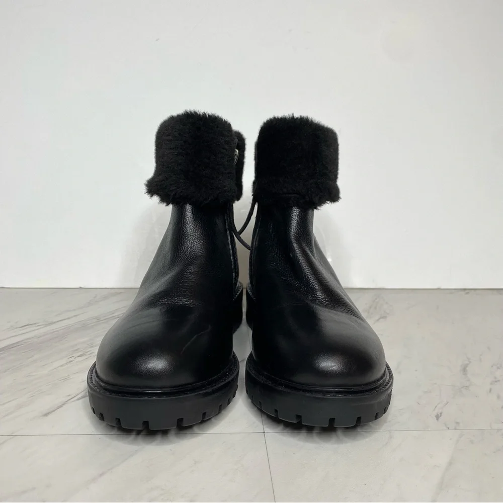 Cougar Kendal Faux Fur Cuff Black Leather Bootie 6
